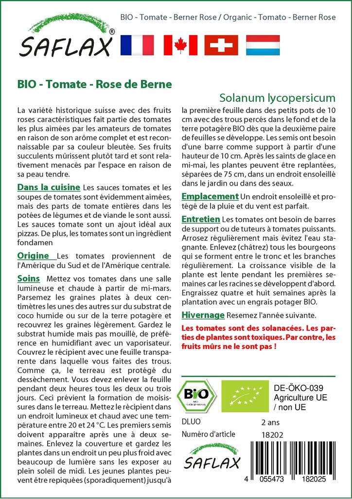 SAFLAX Garden In the Bag - Organic - Tomato - Berner Rose - 10 Seeds - With Substrate In a Fitting Stand Up Bag - Solanum Lycopersicum