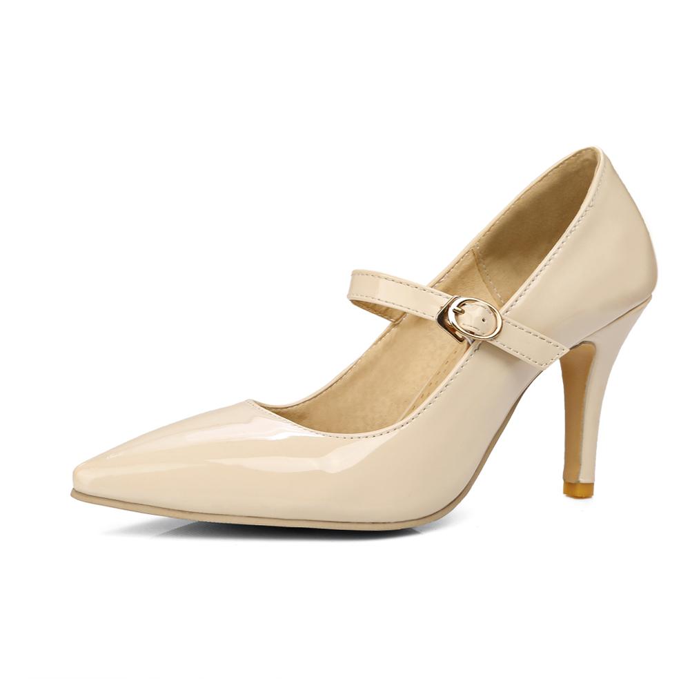 

Women s high-heeled single shoes spring and summer new thin heels pointed large size shallow mouth buckle low-top shoes versatile four-season shoes 54 білий