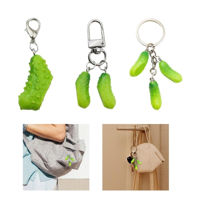 10 Pieces Fun and Lovely Cucumber Charm Keyring Portable Key Holder Accessory for Decorating Purses and Car Keys