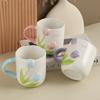 450ML Tulip Ceramic Cup Three-dimensional Embossed Flower Coffee Mug Afternoon Camellia Flower Tea Cup Home Breakfast Milk Mug