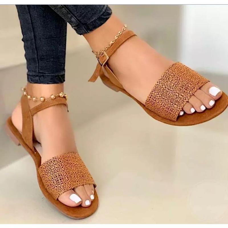 Cross-border Foreign Trade Style Summer New Flat Large Size Buckle Casual Sandals Women