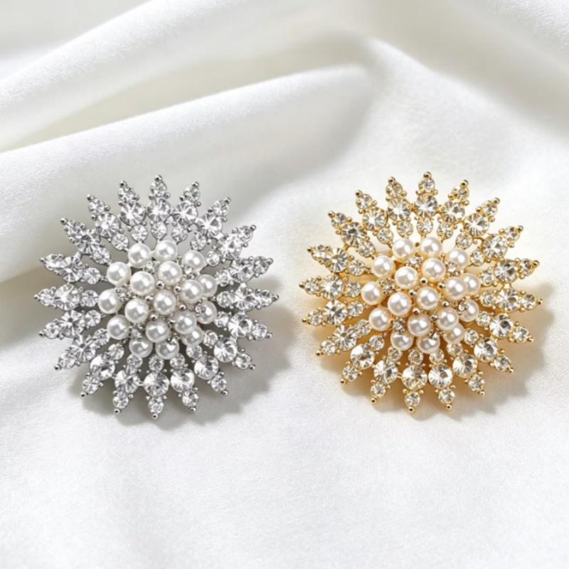 Sparkling  Pearl Brooch Snowflake Design 2 Color Options For Wedding Party Formal Events