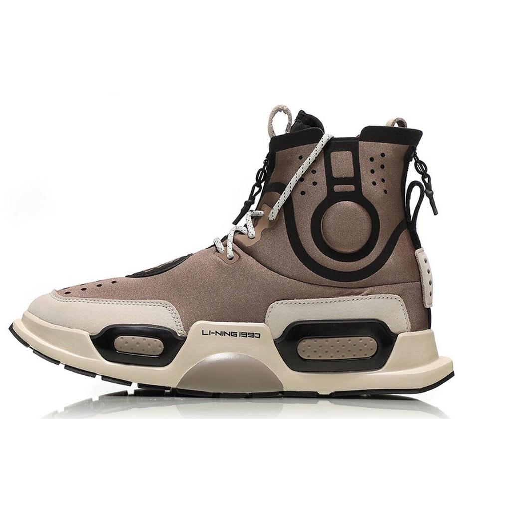 Li Ning Reignite Shock Absorption Non-Slip Wear-Resistant High-Top Retro Basketball Shoes Men sneakers Brown AGBN052-2