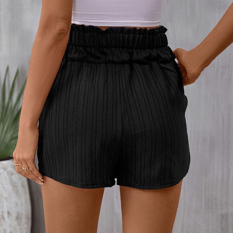 Women's Button High Waist Shorts with Pockets - Summer Pleated Elastic Waist, Versatile and Casual.