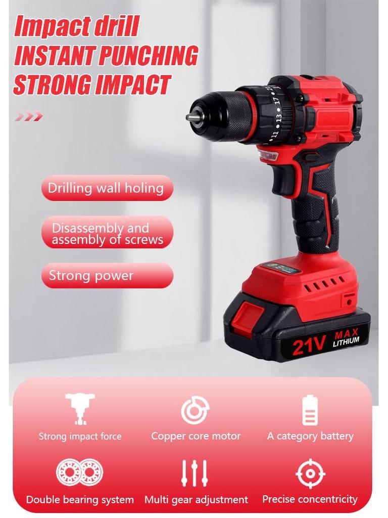 21V Brushless Cordless Drill & Impact Screwdriver with Lithium Battery