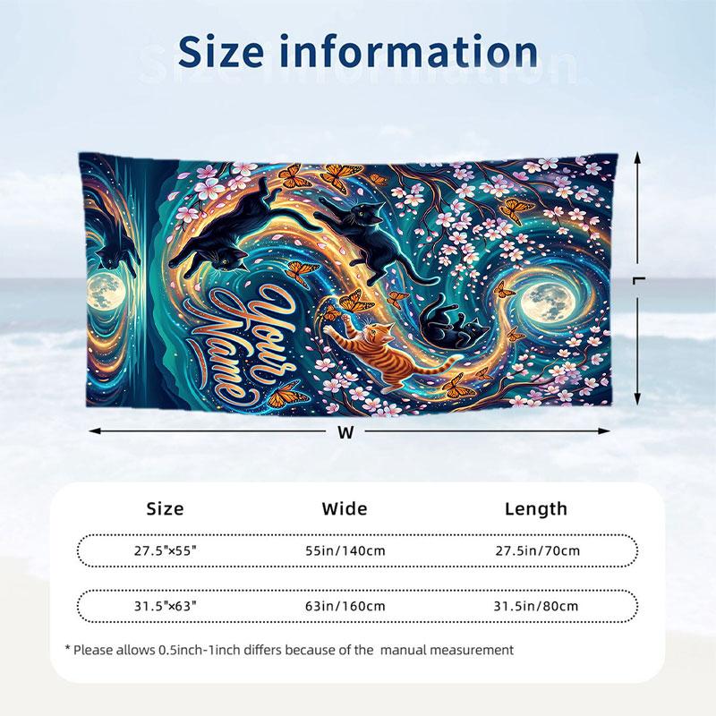 Cat Theme Beach Towel Personalized Custom Name & Text Soft Quick Dry Beach Towel for Swimming Travel