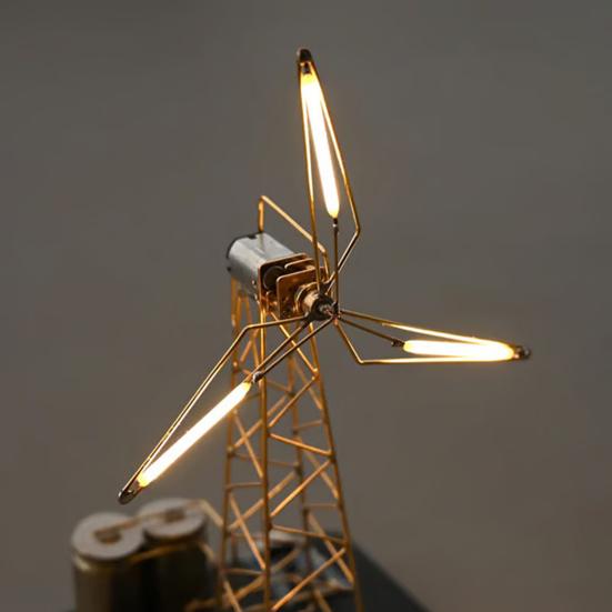 1/2Pcs DIY Rotating Windmill Night Light Kit Handmade Copper Wire Windmill Decoration with LED Light Spinning Blade Windmill Decorative Lamp