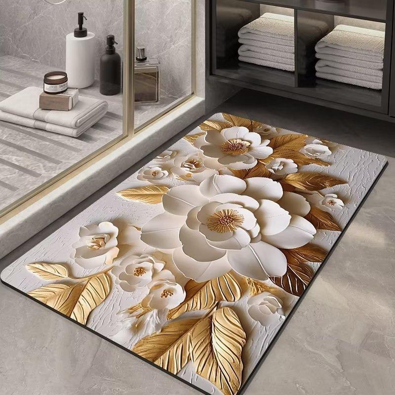 Embossed Flower Diatom Mud Mat Toilet Absorbent Mat Rubber Non-slip Door Mat Three-dimensional 3D Effect Carpet