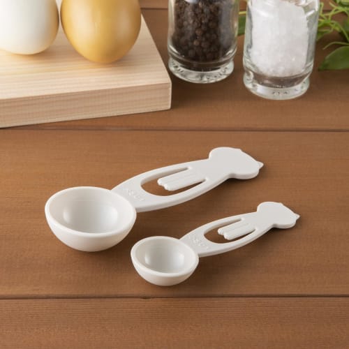 Kai Cat Measuring Spoons, Tablespoon and Teaspoon Set (2 Pieces), Nyammy, Warm Gray, Made In Japan, DH2738