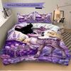 Fantasy Deer Lavender Garden Print 3Pcs Bedding Setduvet Cover With 2 Bedropillowcase Home Birthday Gift