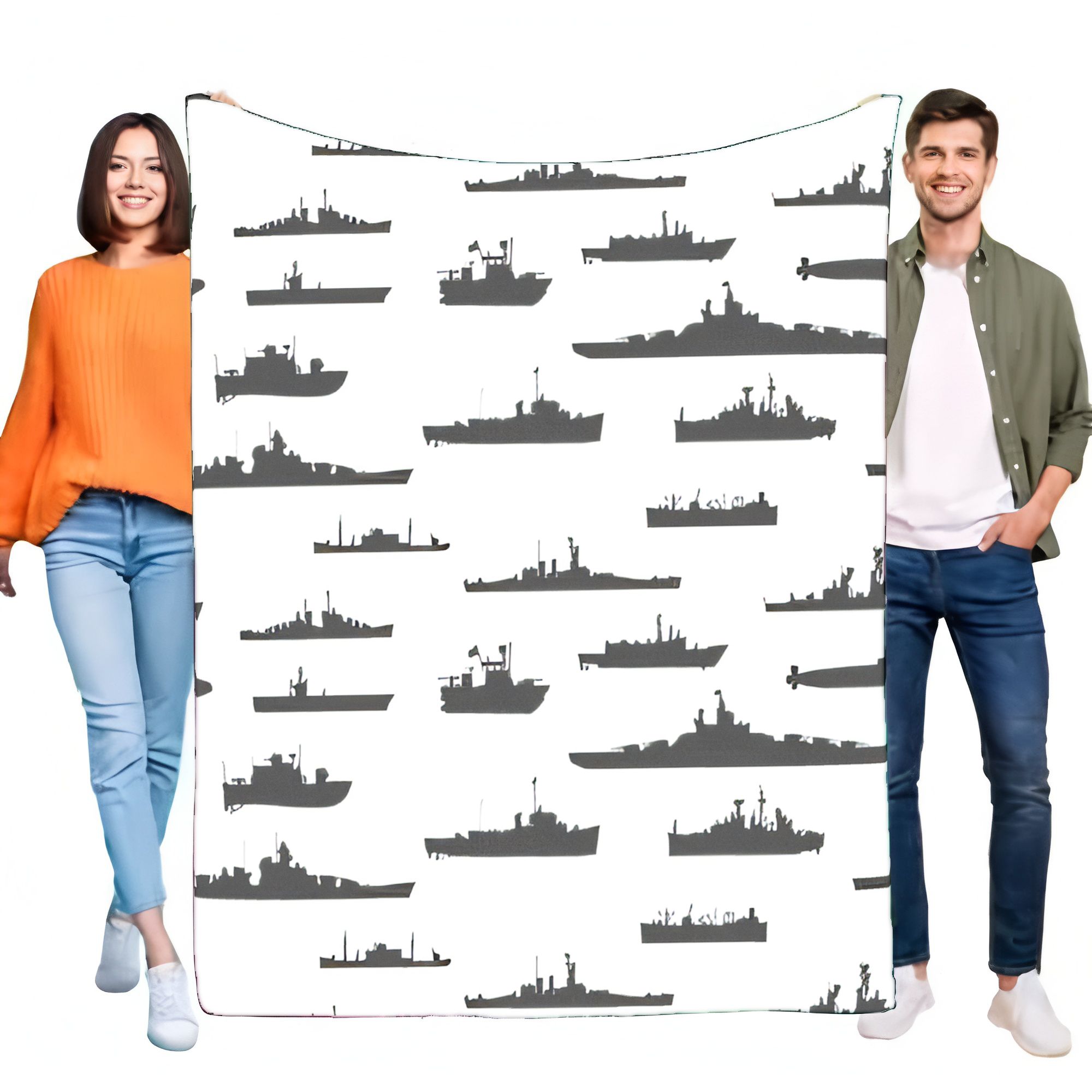 Warship Submarine Destroyer Naval Silhouette Blanket Soft Cozy Warm Flannel Throw for Bed Sofa Home Decor Military Boat Fan Men 75X95CM