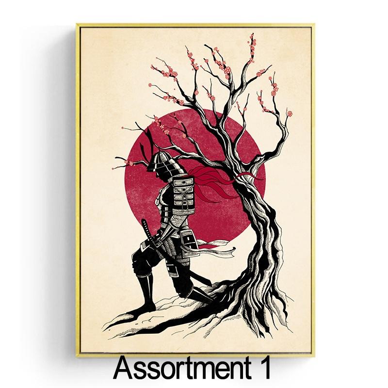 Japanese Ink Canvas Art Print Poster Samurai Couple Cherry Tree Wall Art Paintings for Living Room Decoration Home Decor