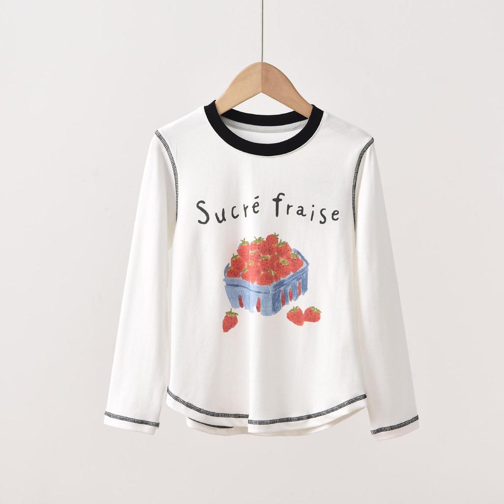 Autumn Kids' Color Block Cartoon Linen T-Shirt - Boys & Girls Long Sleeve Crew Neck