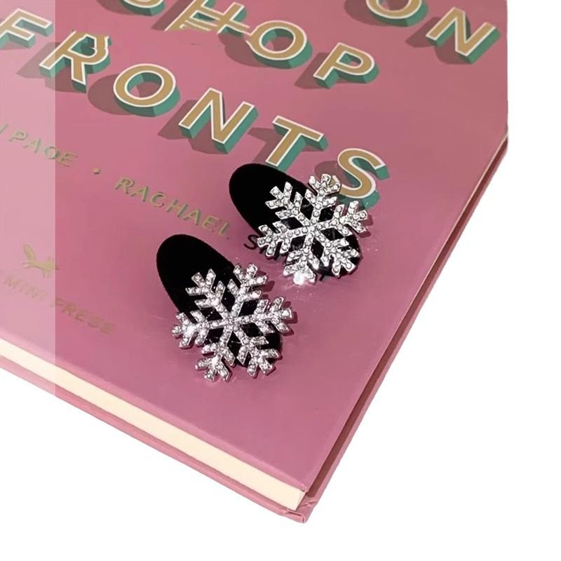 Elegant Christmas Rhinestone Snowflake Hair Clip - Trendy Flocked Hairpin for Women