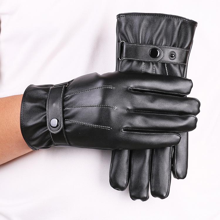 New Autumn and Winter Men's Warm Gloves for Three Stringed Wash Leather PU Plus Velvet Outdoor Riding Touch Screen Leather Gloves