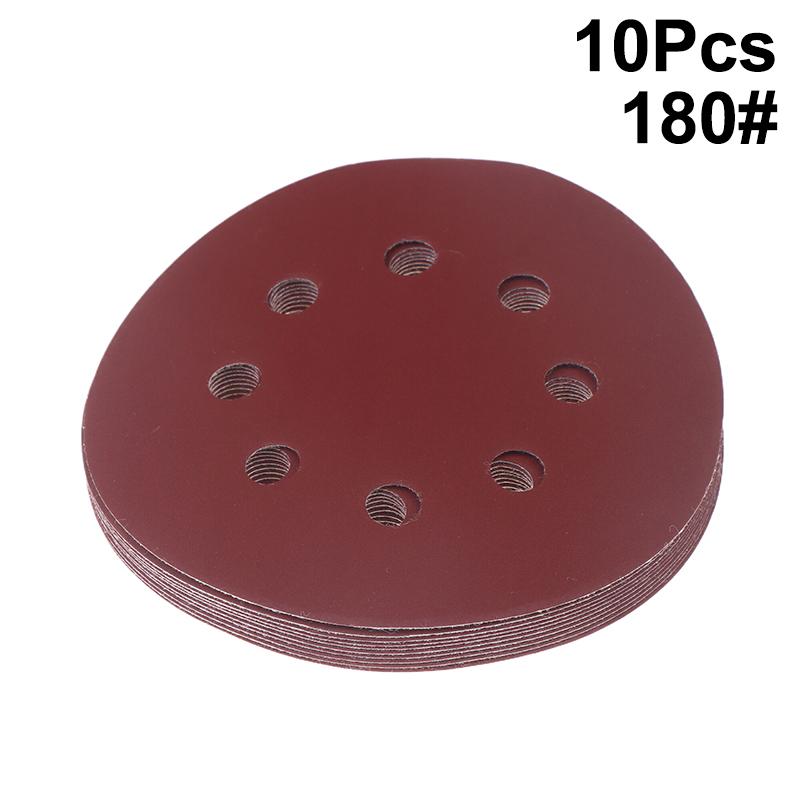10Pcs 5 Inch 8-Hole Alumina Sanding Pad Sanding Sheet Polishing Sand Paper Sanding Discs Abrasive Polishing Tool For Metal Wood