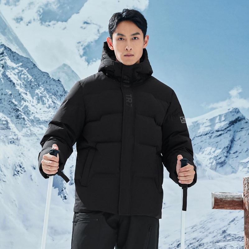 Hongxing Erke Urban Outdoor Thick Warm Hooded Down Jacket Unisex outerwear Black 51223401025-005