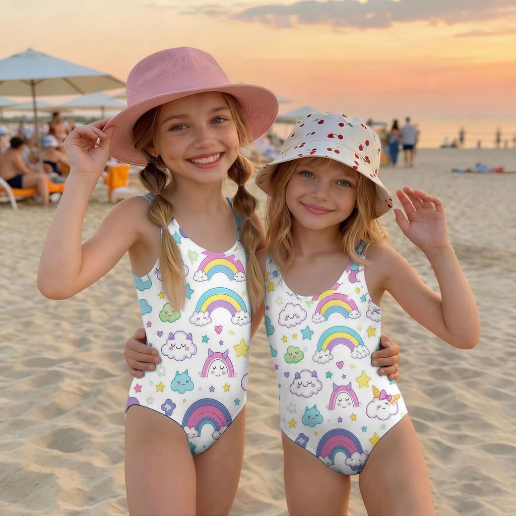 Maiô Infantil de Peça Única Verão Moda Casual Sem Mangas com Estampa de Cogumelos Adequado para Praia Piscina Atividades Aquáticas