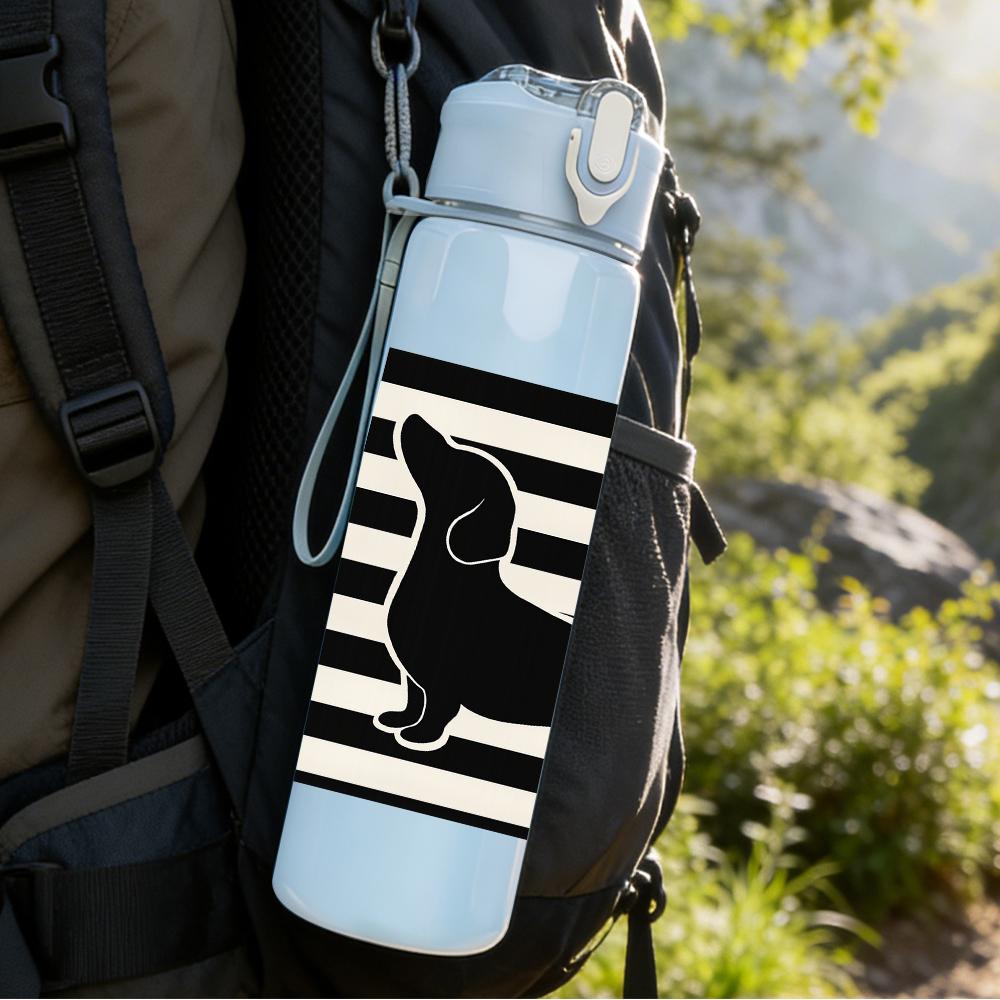 1PC Striped Dachshund Silhouette 750ml Color Plastic Sports Water Bottle Leakproof Flip Straw Lid For Sports Office Home Use