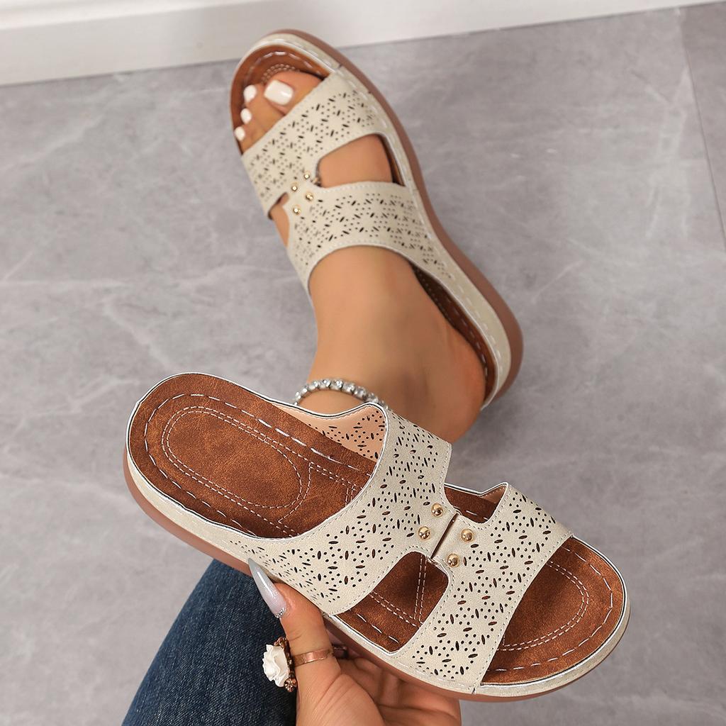 2025 summer new Amazon foreign trade women's shoes hollow rhinestone sandals wedge heel large size women's slippers