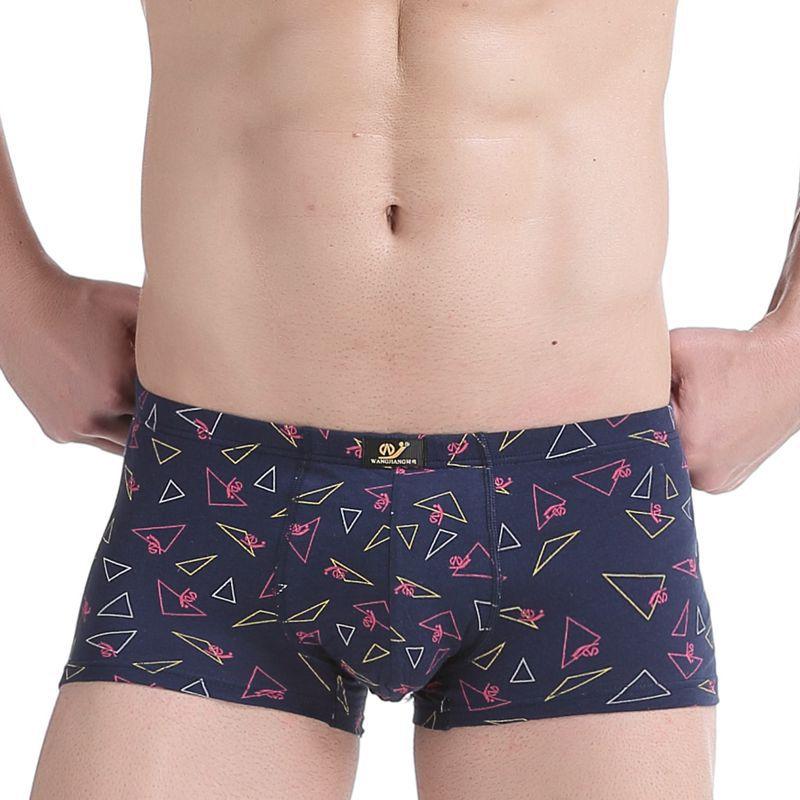 Men's Low Waisted Printed Underwear Men's Pure Cotton Breathable Youth Plus Size Four Corner Shorts