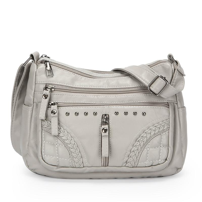 Damentasche Weiches Leder Mehrschichtige Schultertasche Einfarbige Umhängetasche Leichte Muttertasche