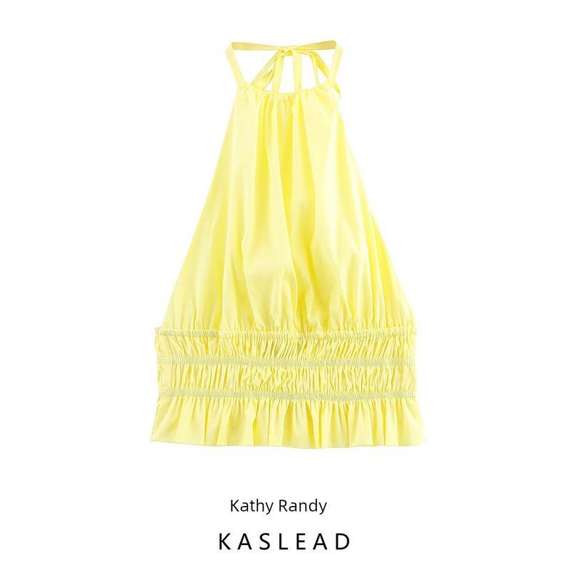 Kaslead New Arrival Women's Clothing Fashion Style Stylish Simple and Versatile Hanging Collar Tops 3359920