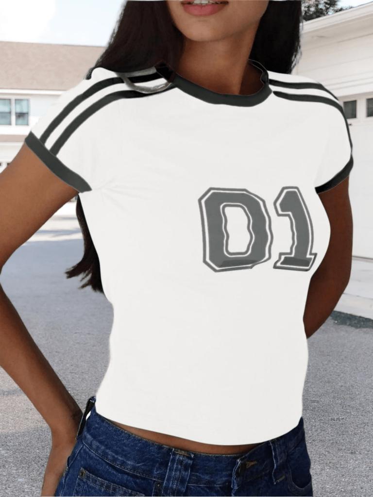 Top Corto da Donna Y2K con Stampa di Lettere Manica Corta Baby Tee Camicia Casual Estiva
