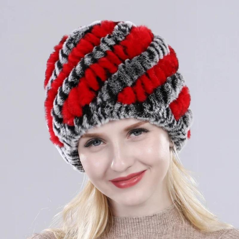 Russian Lady 100% Natural Real Rex Rabbit Fur Hats Women Kintted Outdoor Rex Rabbit Fur Hat New Warm Real Fur Caps