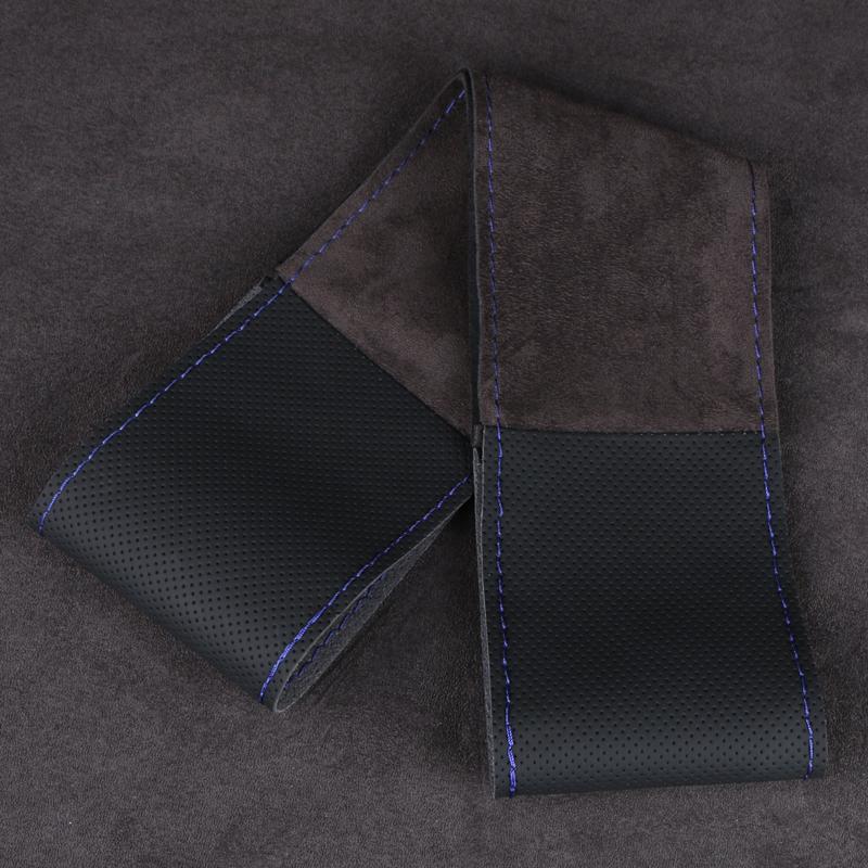 Universal Car Steering Wheel Cover Perforated Artificial Leather Hand Sewing Car Accessories Suede Steering Cover Case Non-Slip