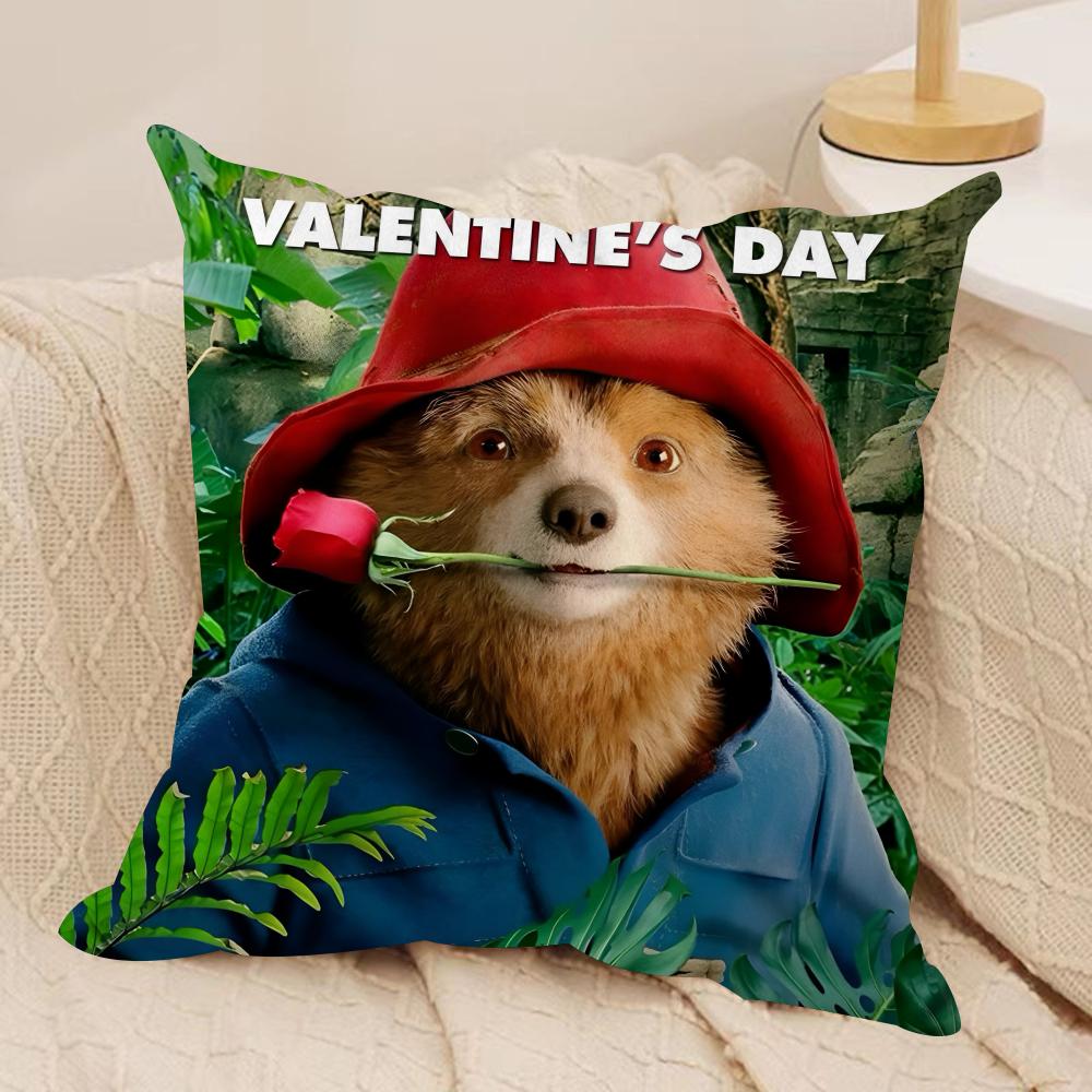 Cute Bear Cushion Cover Silky Short Plush Double-Sided Printed Pillow Case for Sofa All Seasons Home Decor Gift