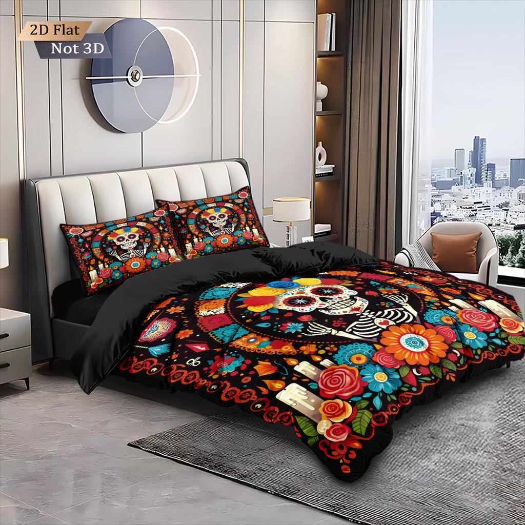Skull Flowers Bedding Set skull retro print Duvet Cover Pillowcase Co co room decoration Quilt Cover Single Double Large Size