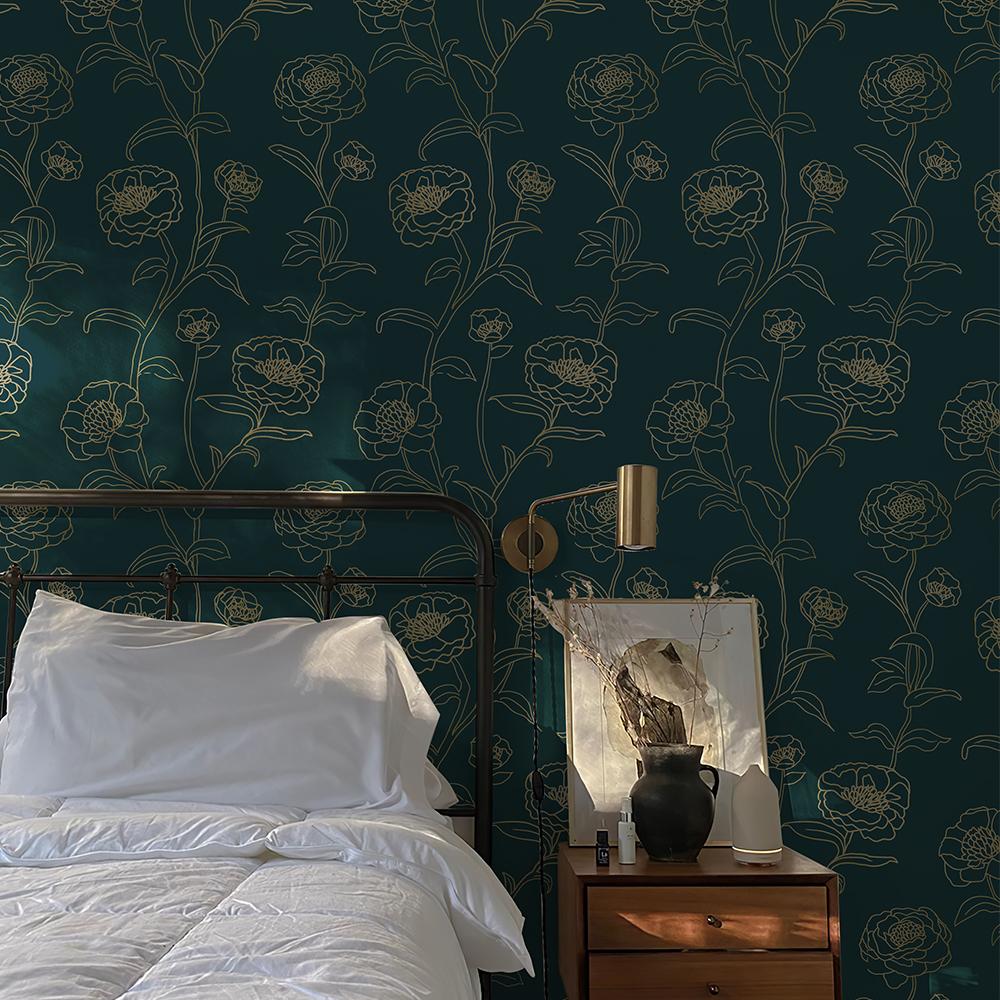 

Золотая Линия Цветочные Обои Самоклеящиеся Темно-Синие Водонепроницаемые Съемные Обои Ванная Кухня Контактная Бумага 44cmx300cm