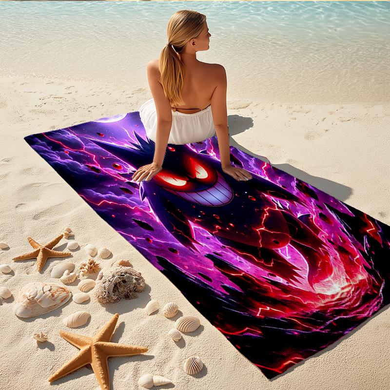 1Pc Gengar Moonlit Storm Beach Towel, Quick Dry, Multi-Use for Beach Pool Gym Yoga Home Travel, Christmas, Halloween, Xmas Gift M928806