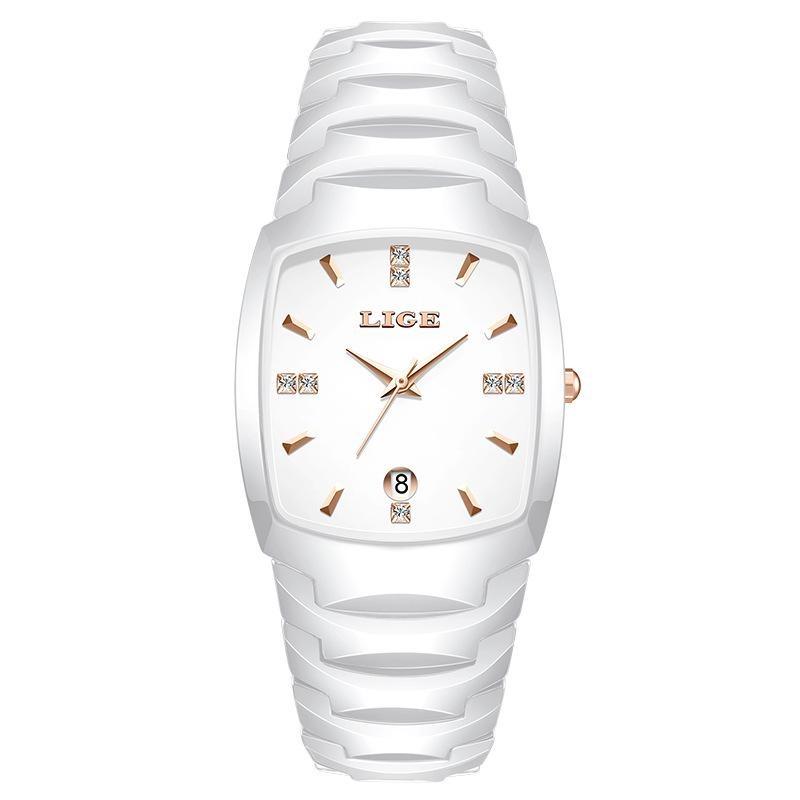 

Top Brand Luxury Quartz Fashion Watches for Woman Ceramics Strap Casual Auto Date Simple Women s Watch рожевий колір золота/срібний