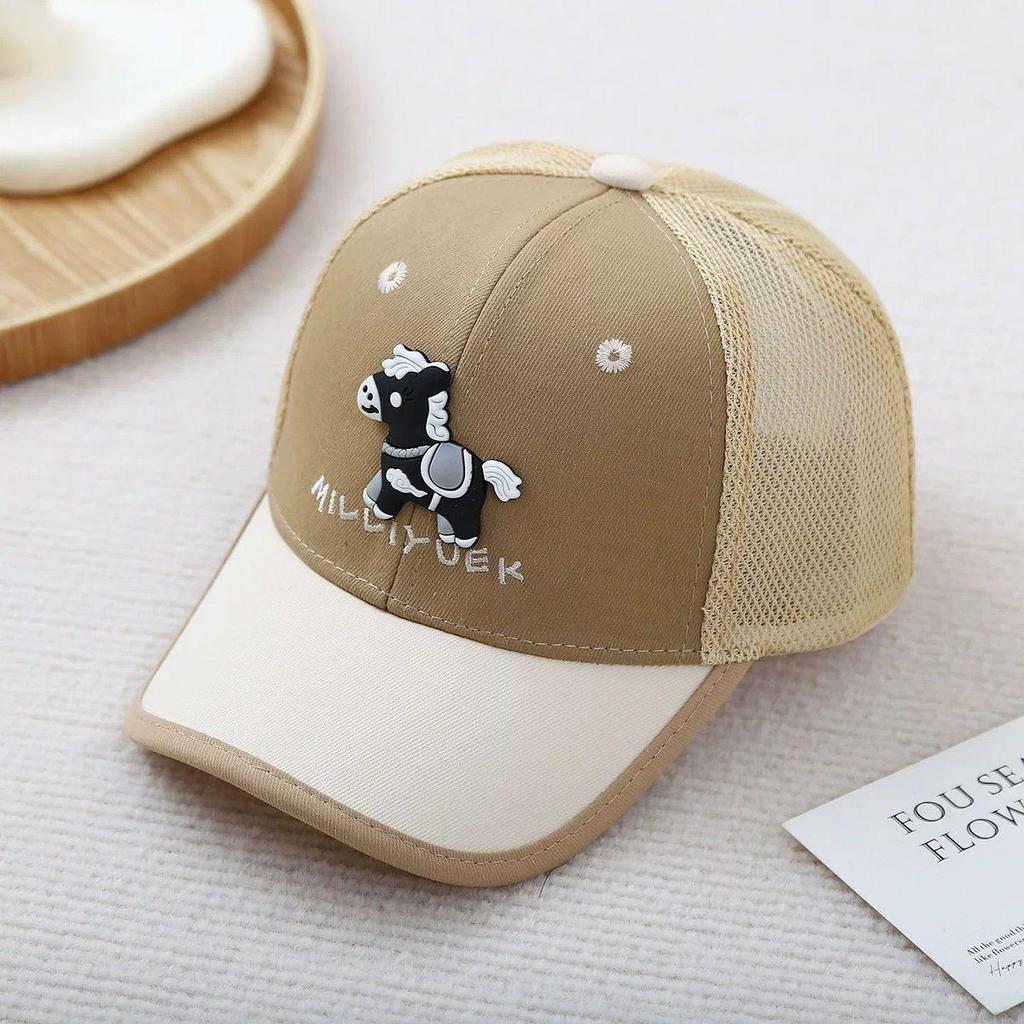 Korean Style Little Pony Embroidered Mesh Baseball Cap for Kids - Sun Protection Duckbill Hat