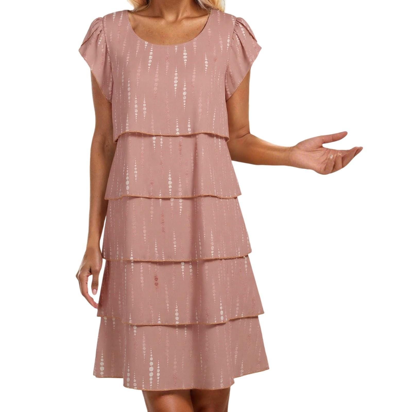 

Shot Sleeve Boho Dress For Women Casual Loose Fit Summer Sundress Print Dress XL рожевий