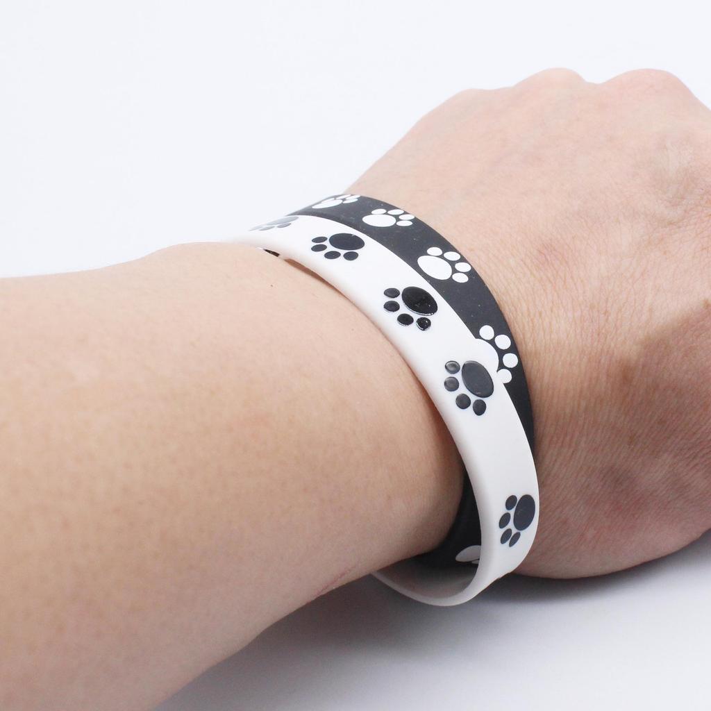 Black & White Silicone Cat Paw & Footprint Festival Bracelet