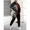 Herren Schwarzer Künstlerischer Print Kapuzen-Trainingsanzug 2-teiliges Lässiges Streetwear-Set