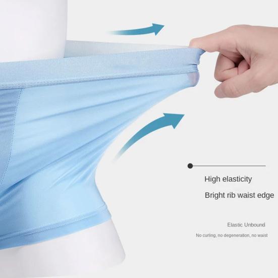 Men Boxer Underwear Elastic Mid-rise Tight Cut U-Convex Shorts Briefs Solid Color Summer Thin Ice Silk Panties