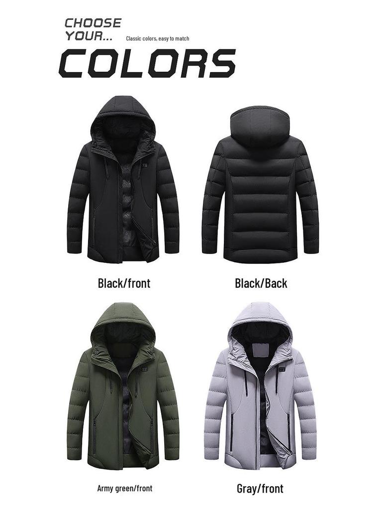 Unisex Smart Heated Winter Jacket with Hood - Rechargeable and Temperature-Controlled.
