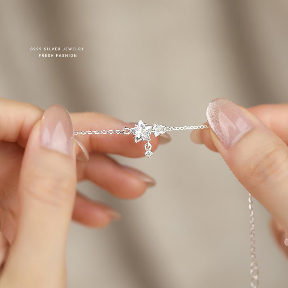 Exquisite S999 Pure Silver Starry Zircon Beaded Bracelet - Versatile Korean Style Women's Luxury Jewelry