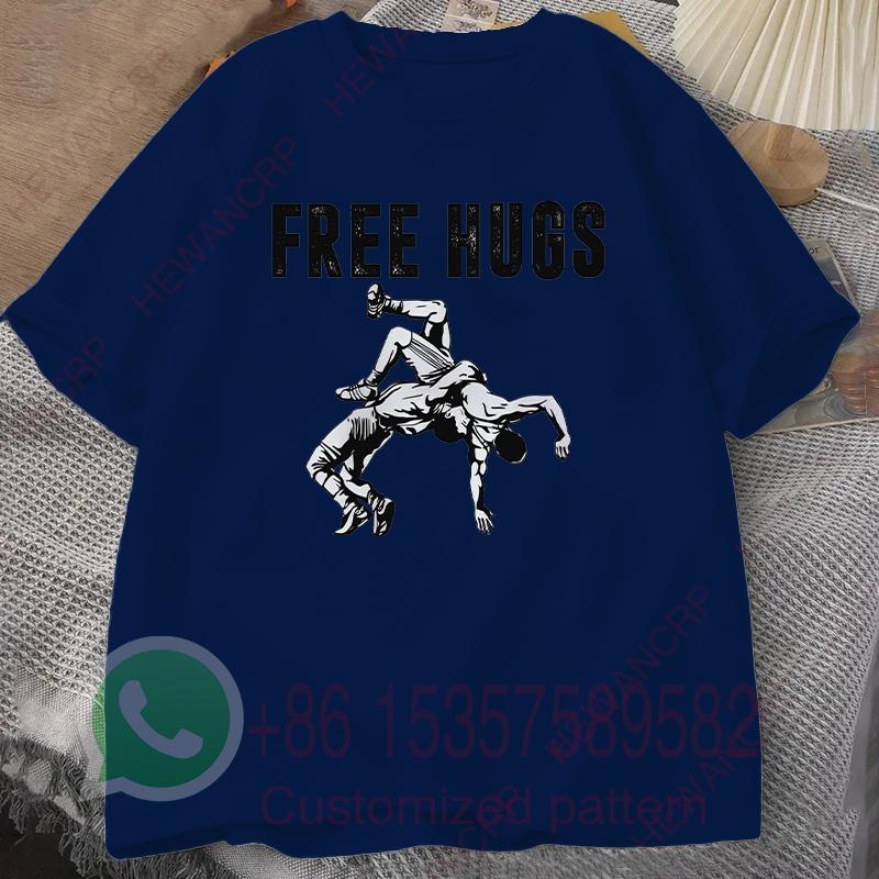 Free Hugs Wrestling Tshirt Summer Tracksiut Mens Oneck Pullovers Shortsleeved Harajuku Cotton Sweatshirt Casual Streetwear