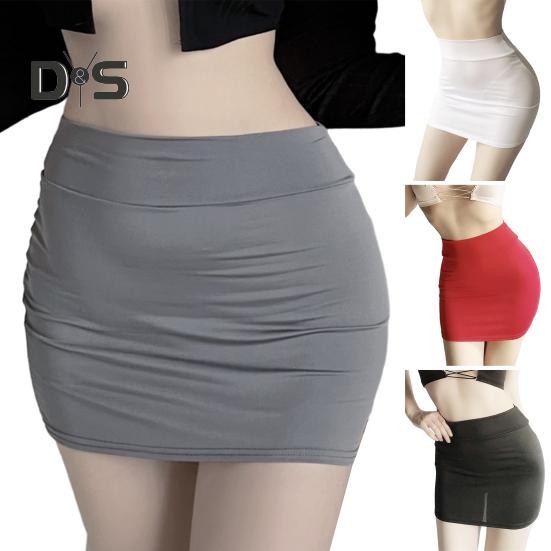 Sexig Ultratunn Skinny Minikjol utan Foder Enfärgad Låg midja Genomskinlig Höftlyftande Kort Kjol Damklubbkläder
