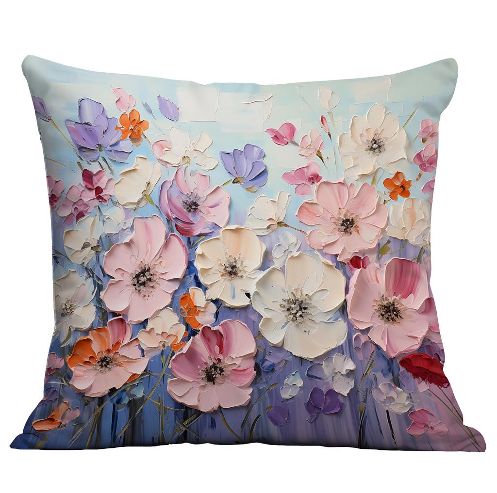 New Flower Pillowcase Imitating Three-dimensional Oil Painting Style Creative Floral Home Living Room Sofa Cushion Pillowcase