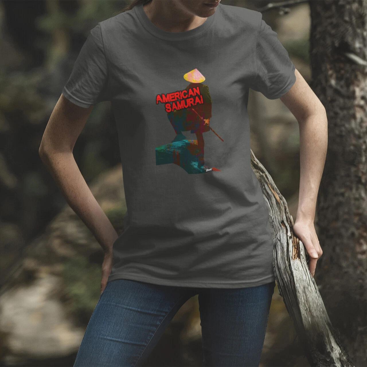 E2K American samurai T-Shirt ninja swordsman Japan warrior blades swords fighter 4XL