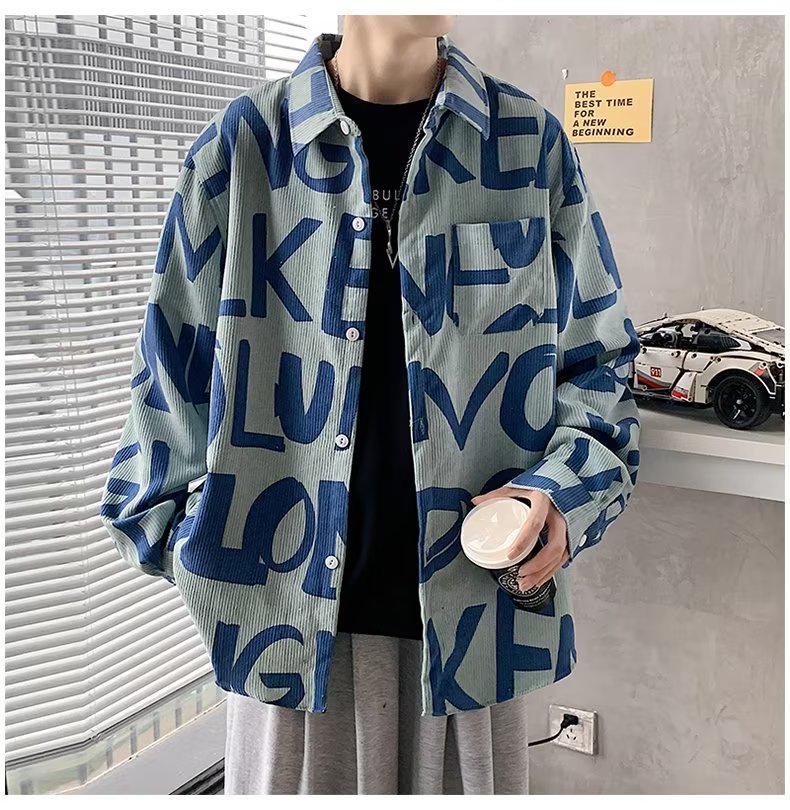 

Мужская модная вельветовая рубашка с длинным рукавом: Повседневный студенческий стиль, весна/осень XL синий