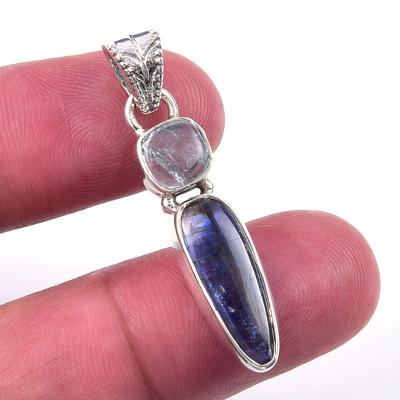 Naturalny Kyanit, Akwamaryn Srebro Sterlingowe 925 Wisiorek Biżuteria 1,50" q9m16
