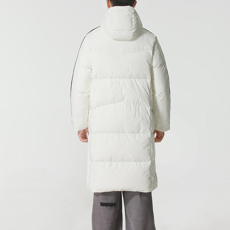 adidas 3S L Down Jacket Windproof Water-Repellent Warm Hooded Striped Mid-Length Duck Down Coat Men Jacket White KC2497