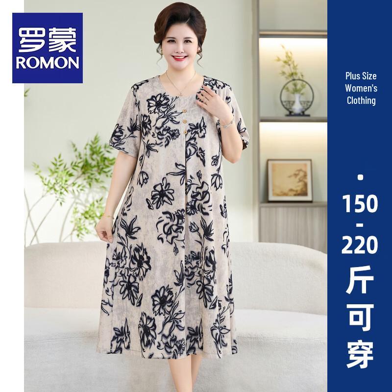 ROMON Women s Plus Size Floral Elastic Midi Dress 4XL